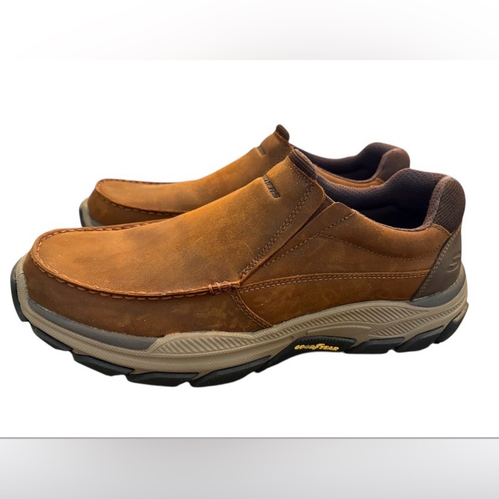 Skechers Men's Relax Fit Air Cooled Brown Leather Slip On Dress Loafers